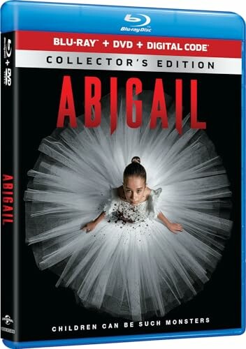 Blu-ray cover of Abigail movie with girl in white dress