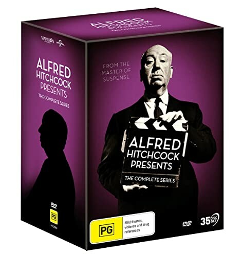 Box set of Alfred Hitchcock Presents The Complete Series with Hitchcock holding a clapperboard.