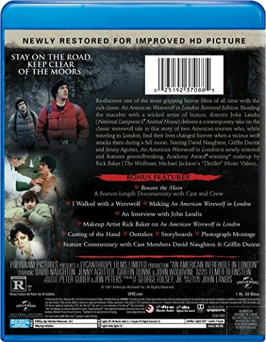 Blu-ray cover of 'An American Werewolf in London' featuring movie description and bonus features.