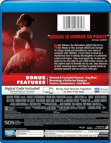 Ballerina-themed horror movie Blu-ray cover with bonus features.