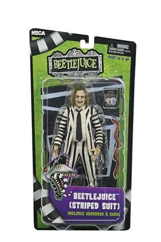 Beetlejuice action figure in striped suit packaging.