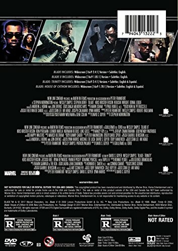 Back cover of Blade movie collection DVD with movie details and ratings.