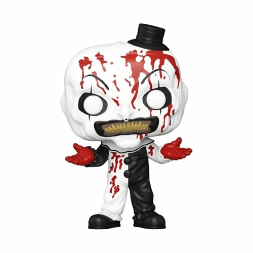 Vinyl figure of a clown with blood splatters and a black-and-white suit