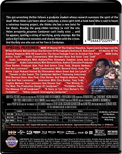 Back cover of Candyman Blu-ray with movie description and special features.