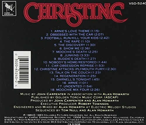 Back cover of Christine soundtrack listing tracks and credits.