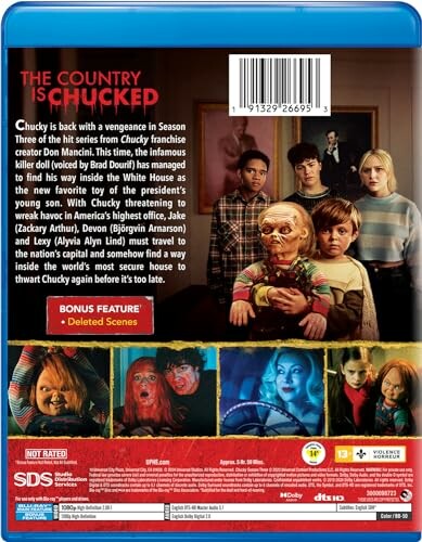 Chucky Season 3 Blu-ray cover with cast and doll.