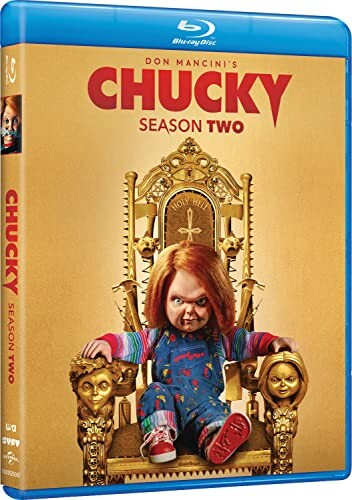 Chucky Season Two Blu-ray cover featuring Chucky on a throne.