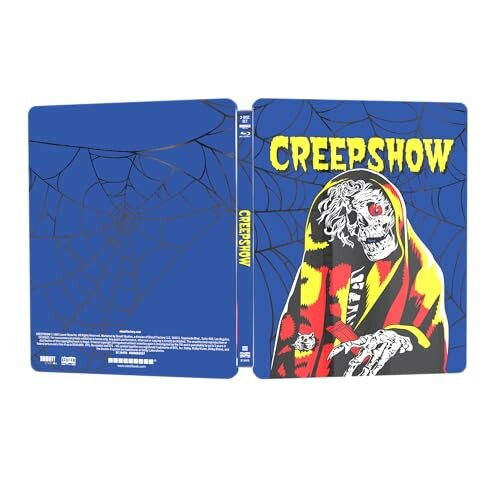 Creepshow steelbook cover with illustrated skeleton and web design