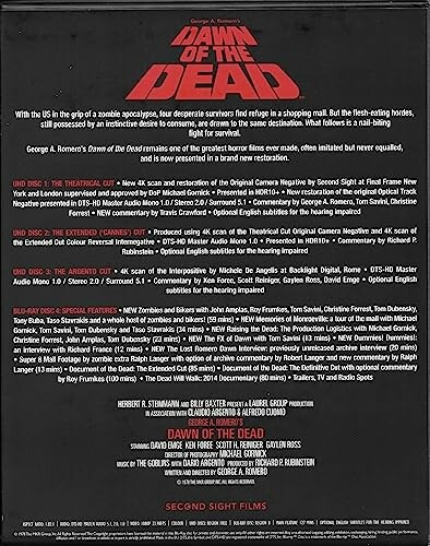 Dawn of the Dead Blu-ray cover with special features and film details.