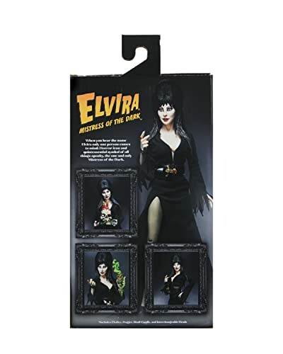 Box of Elvira Mistress of the Dark action figure with multiple images.