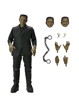 Frankenstein action figure with interchangeable heads and hands, chain accessory.