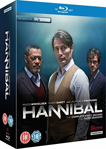 Hannibal Blu-ray box set cover with three men standing.