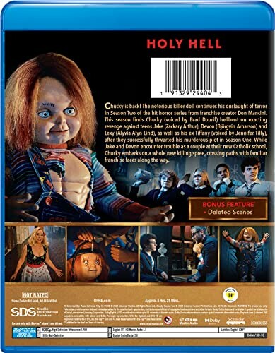 Blu-ray cover of 'Holy Hell' featuring Chucky and cast images.