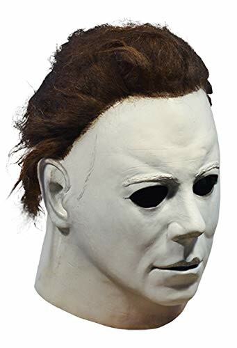 White horror mask with brown hair