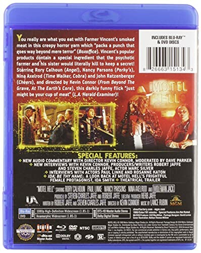 Back cover of Motel Hell Blu-ray with special features listed.