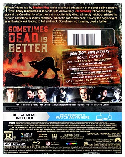 Pet Sematary 30th Anniversary Blu-ray cover with bonus content details.