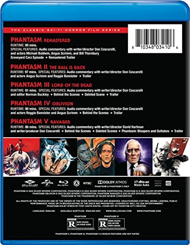 Back cover of Phantasm Blu-ray showing film details and special features.