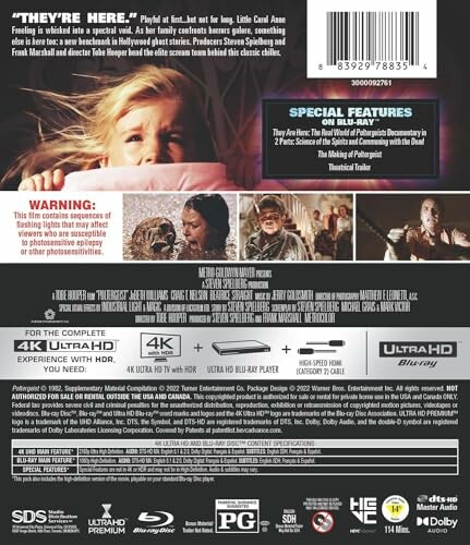 Poltergeist Blu-ray back cover with movie details and special features.