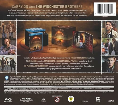 Supernatural Complete Series DVD box set featuring characters and special features.