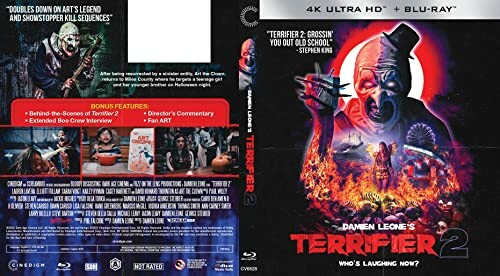 Terrifier 2 Blu-ray cover featuring a clown and horror elements.