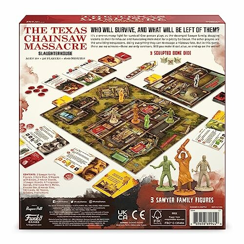 Texas Chainsaw Massacre board game box showing game components and figures.