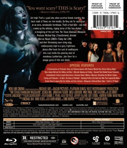 DVD cover of The Texas Chainsaw Massacre with cast and special features listed.