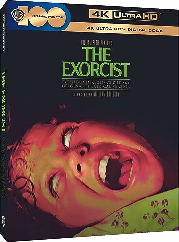 The Exorcist 4K Ultra HD cover with a screaming face, a classic horror movie that still sends shivers down the spine.