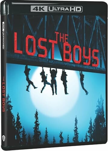 4K Ultra HD cover of The Lost Boys with silhouettes hanging from a bridge.