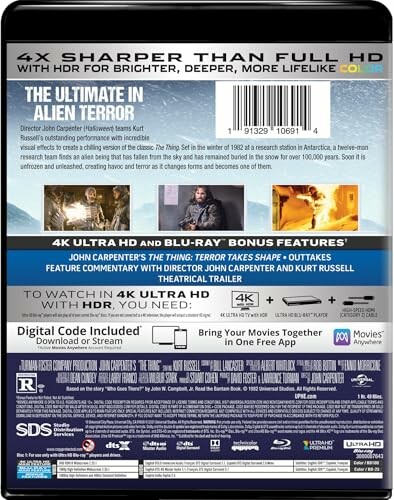 Blu-ray cover of The Thing with bonus features listed.