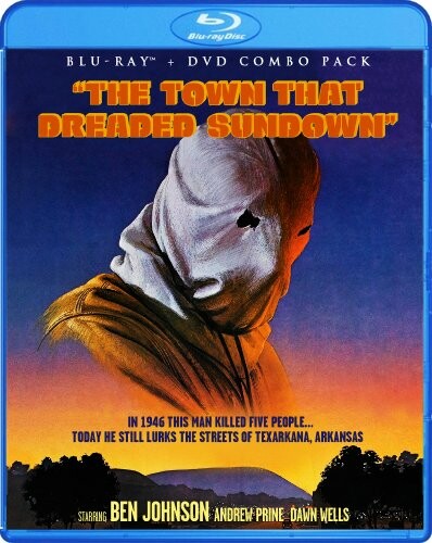 Blu-ray cover of 'The Town That Dreaded Sundown' with masked figure and text about the film.