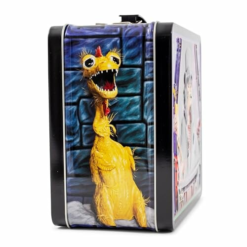 Yellow monster toy on a decorative box